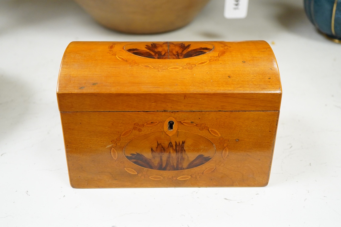 A 19th century domed sycamore and yew wood panelled jewellery box, possibly Scottish, 20cm wide